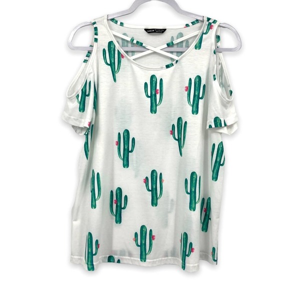 Cold Shoulder Short Sleeve Cactus T-shirt - Picture 3 of 7